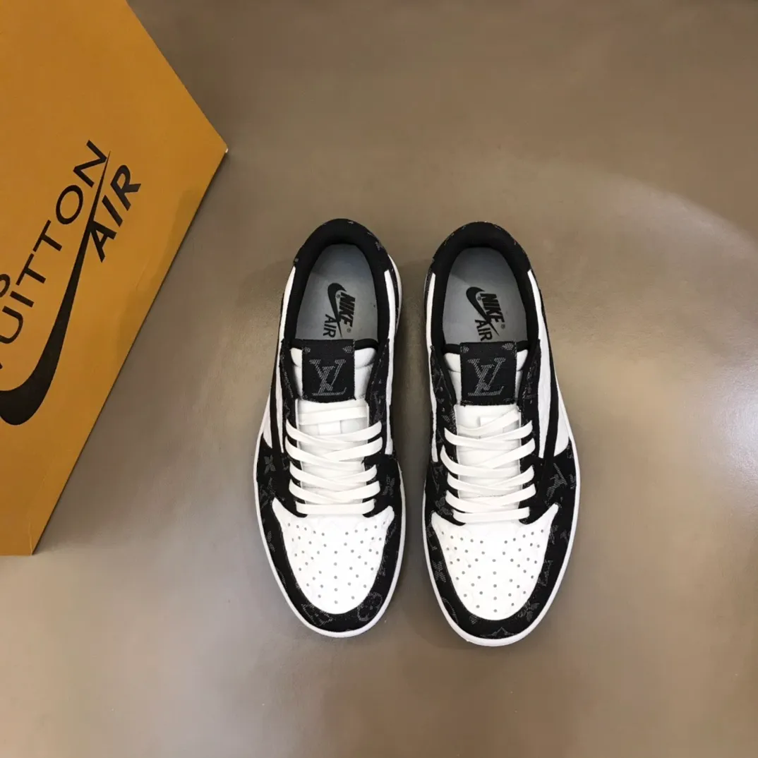 Men's shoes 💰p440 "*OUIS *UITTO* Nike" new original drawer box, co-branded low-top casual sneakers, this sneaker is completely made of denim canvas splicing leather, decorated with Louis Vuitton's iconic monogram and Damierl pattern with natural cowhide piping. The upper of this shoe combines LV’s most classic Monogram and Damier elements, giving it a sense of luxury and recognition! Size: 38-45